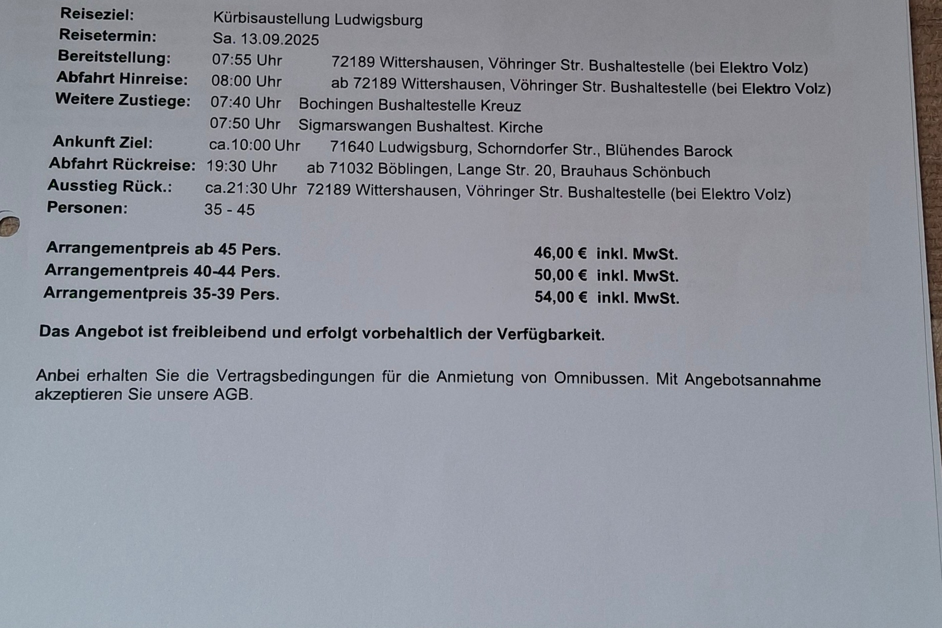 Gezeigt wird das Angebot von Müller Reisen, sowie ein kurzer Einblick zum Veranstaltungsort