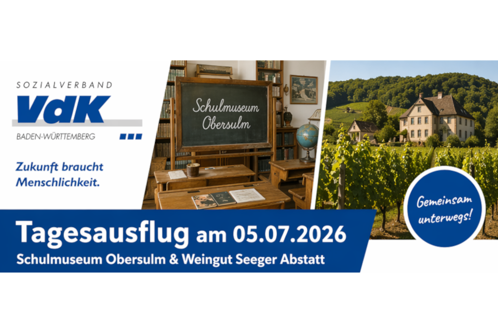 Ankündigung Tagesausflug Das Bild zeigt eine Weinberglandschaft und Hinweise für unseren Tagesaudflug.