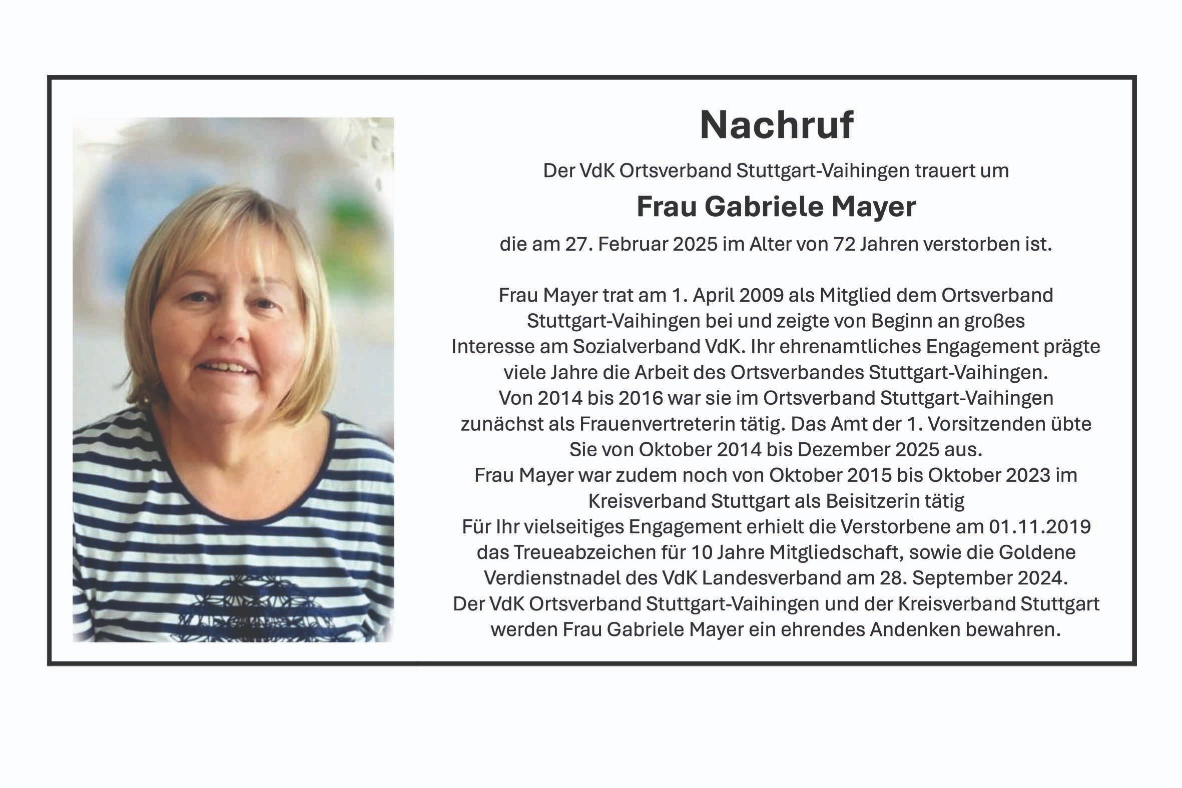 Nachruf von Frau Gabriele Mayer