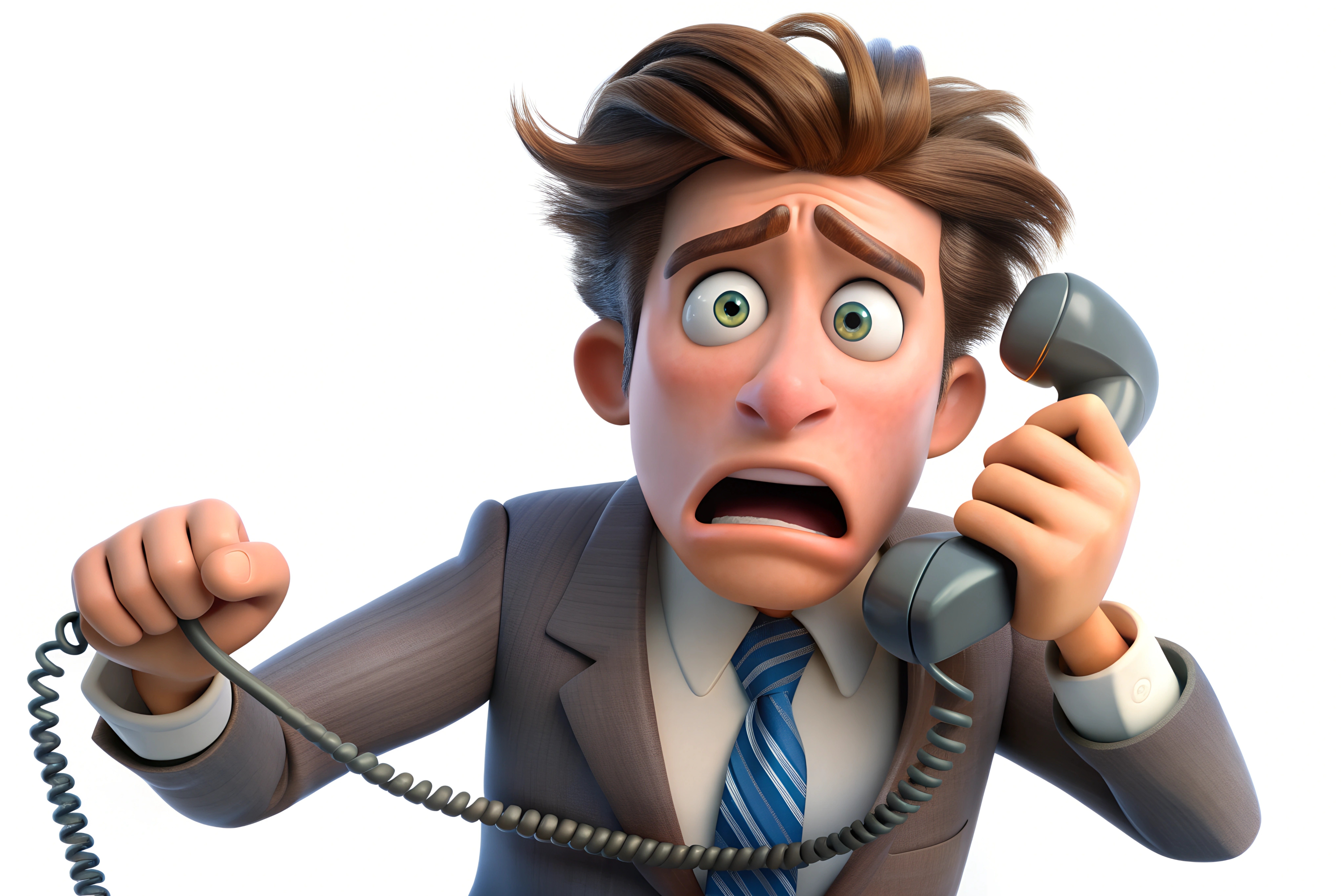 erschrockener Mensch am Telefon