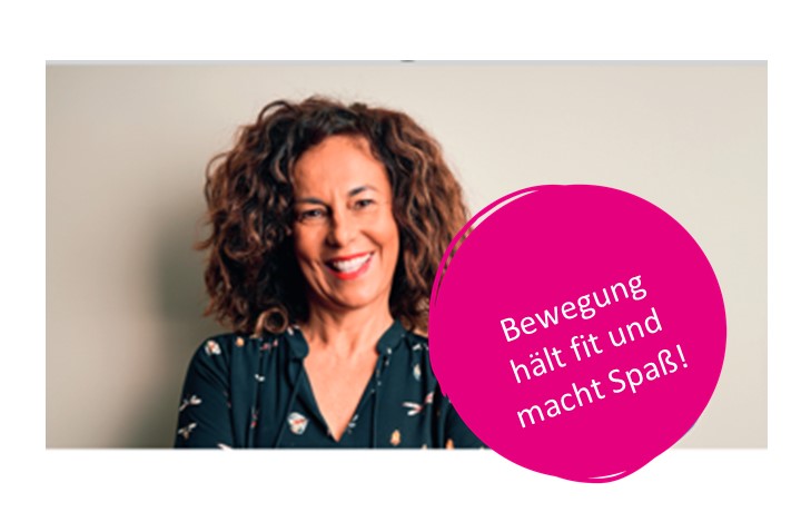 Bewegung hält fit und macht Spaß! VdK-Model mit Text-Bubble