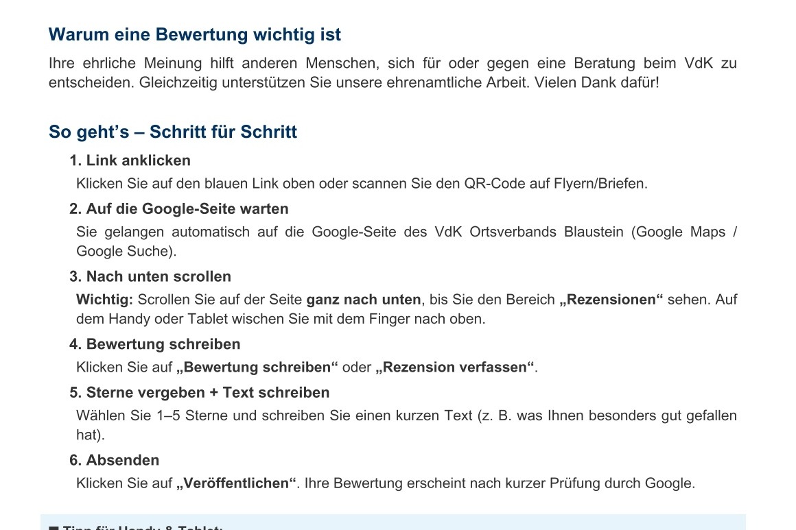 Bitte bewerten Sie uns Professionalität
